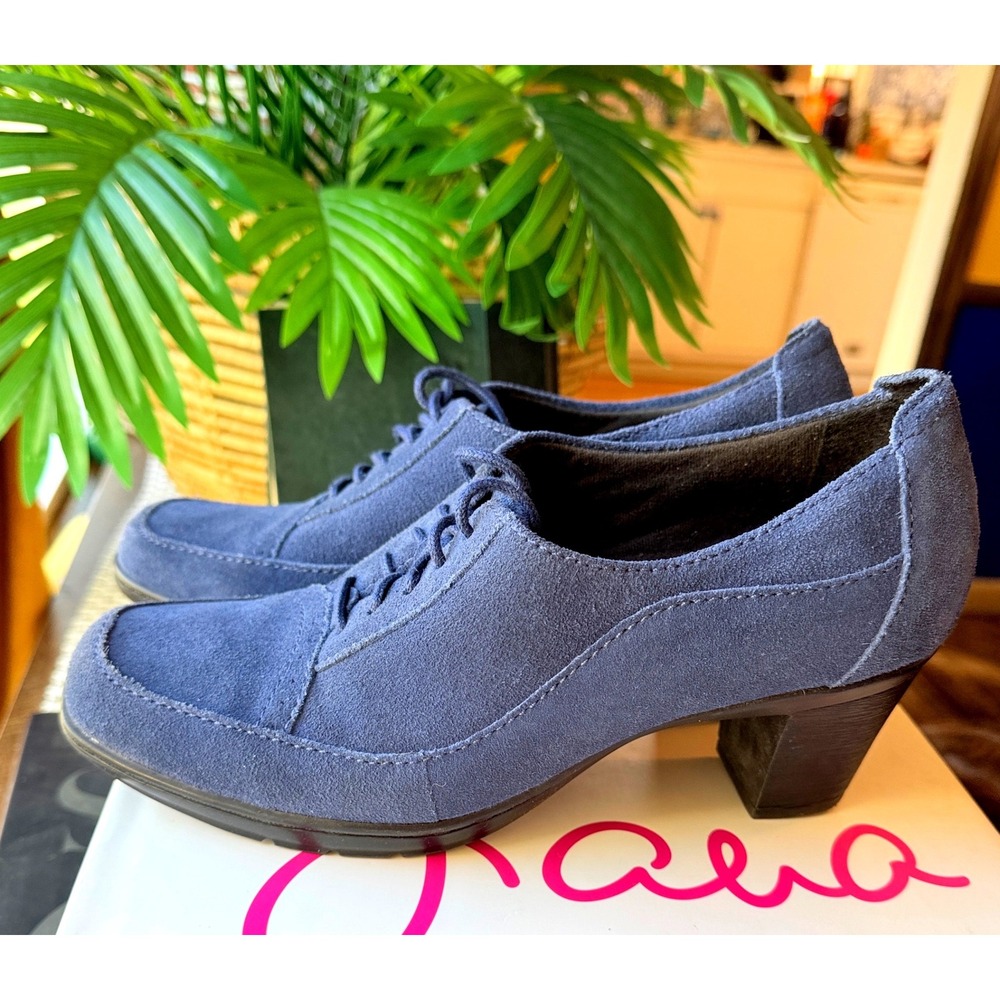 Clarks Bendables Suede Oxford Block Heels 7M Blue